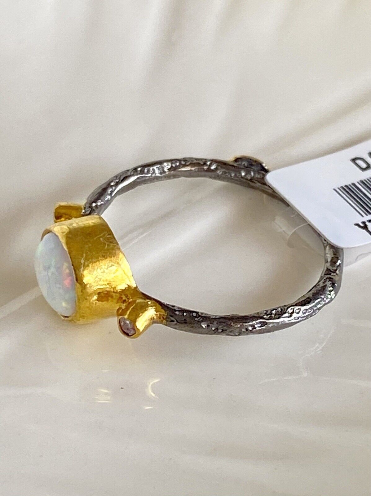 Antiqued Sterling Silver 18K Yellow Gold Opal Ring Size 5.5