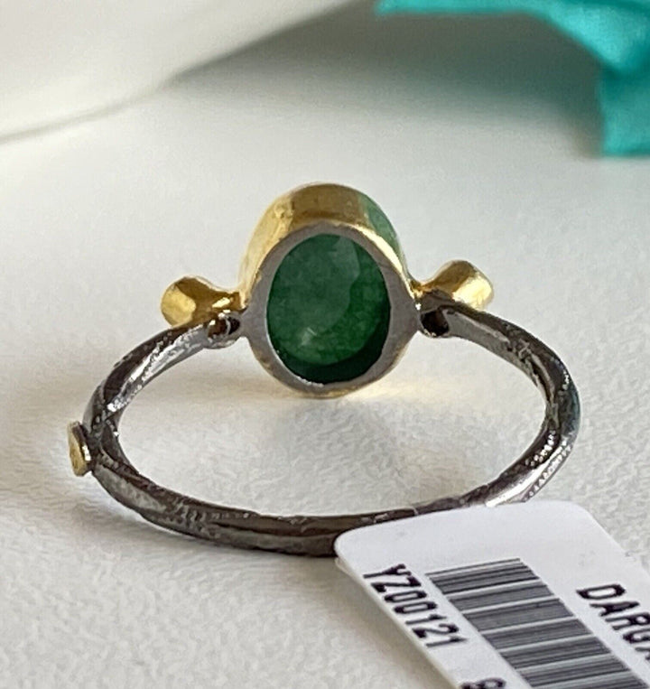 Antiqued Sterling Silver 22k Yellow Gold Green Quartz Ring Size 5/6.25