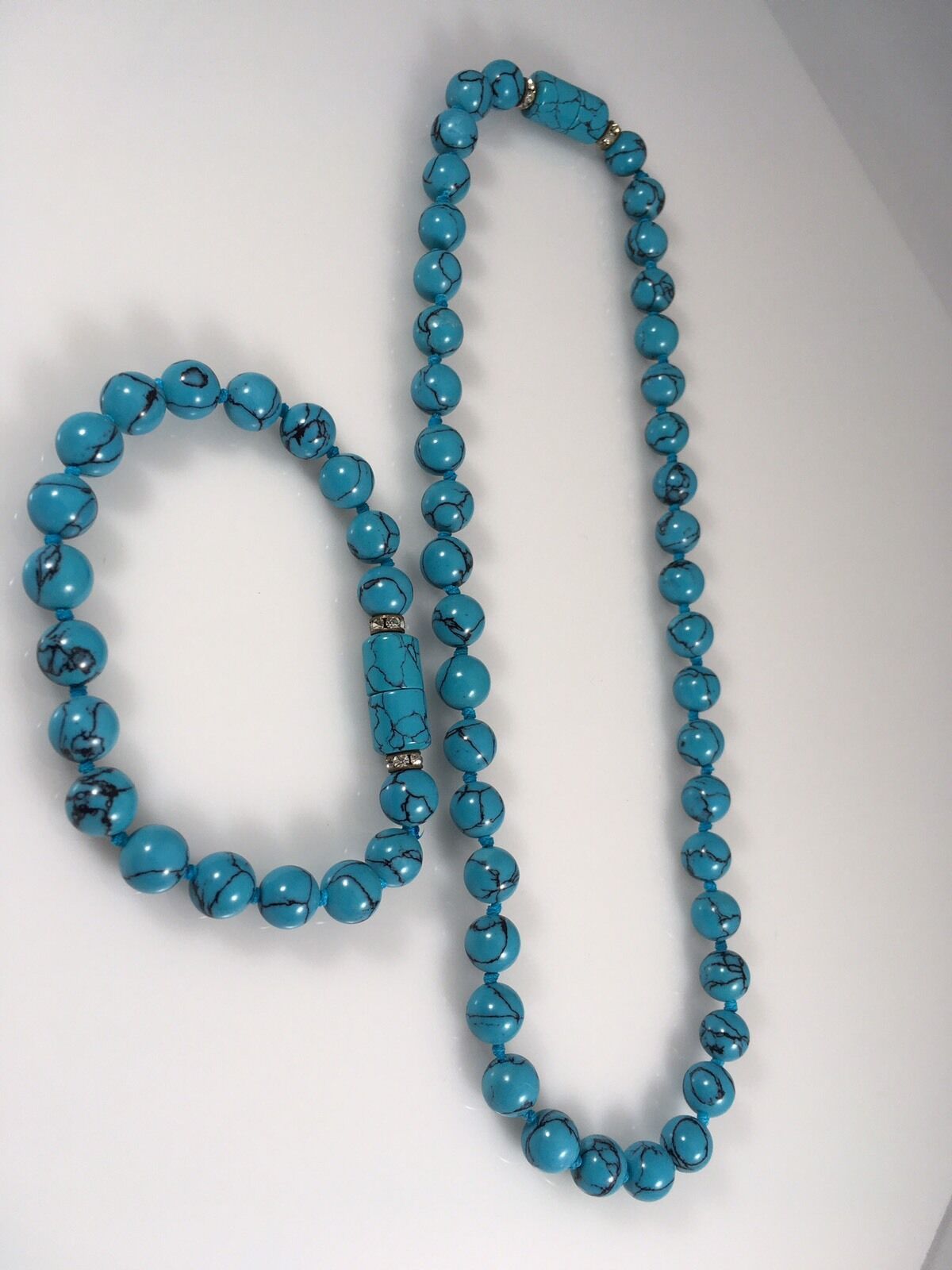 Gorgeous Beaded Turquoise Necklace and Bracelet Set, 16" & 7", Connected 23"