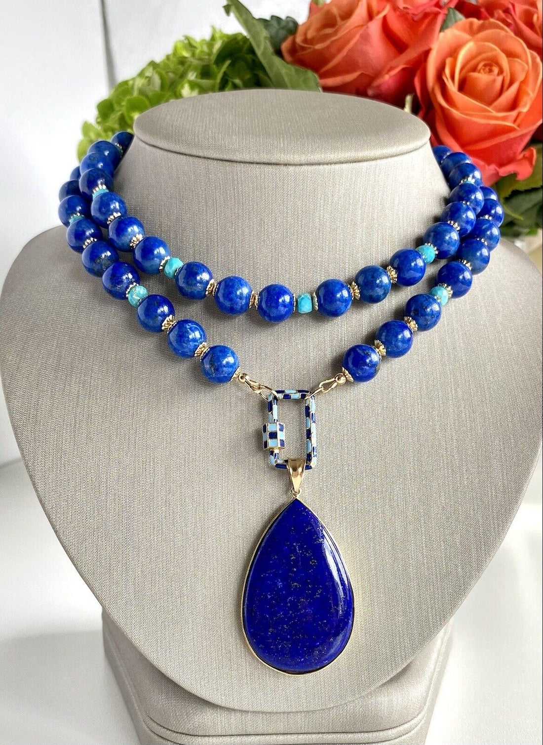 Natural Lapis Lazuli & Sleeping Beauty Turquoise 14K GF Necklace, New, 30.5"