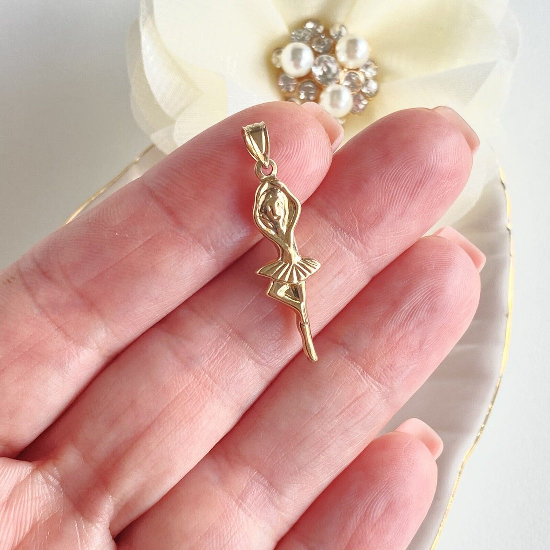 Adorable 14k Yellow Gold Puffy 3D Ballerina Pendant, New, 1.3"