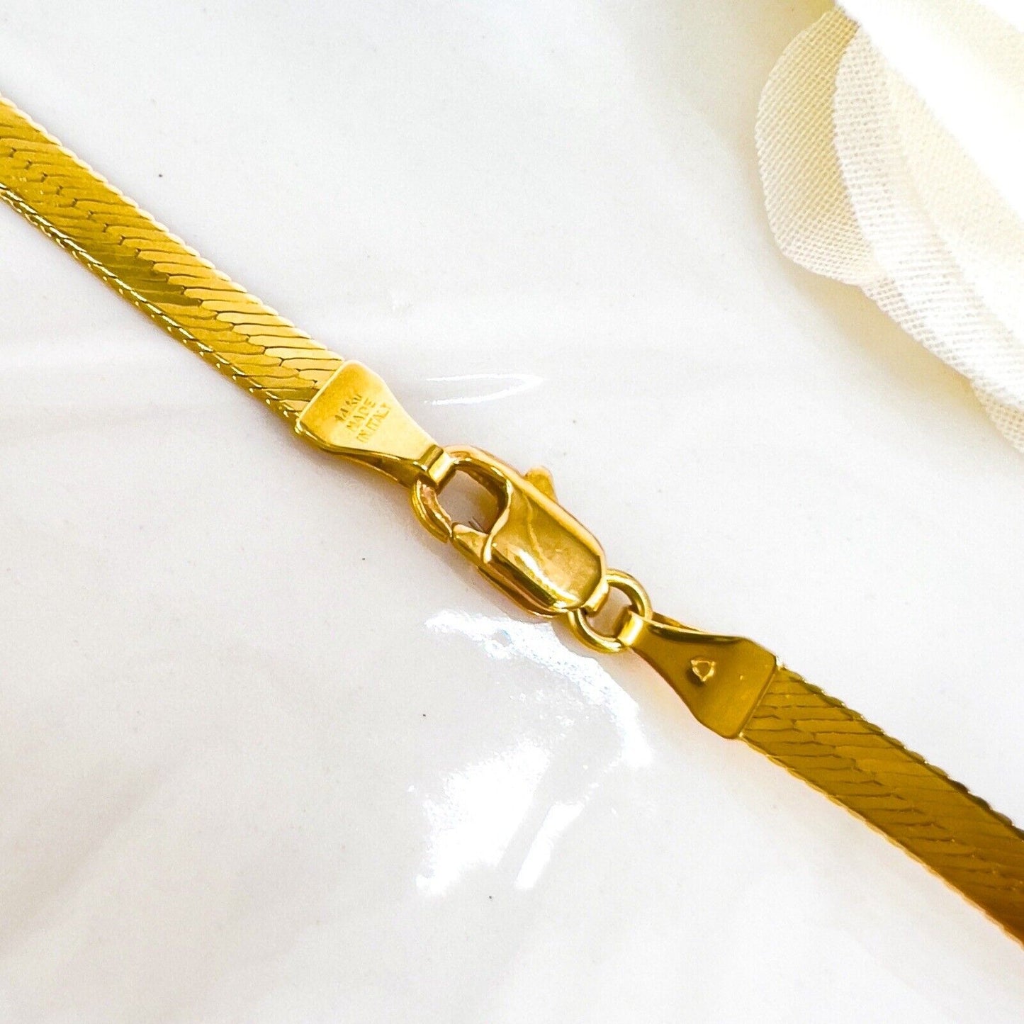 Solid 14k Yellow Gold Herringbone Style Chain, Italy 18"