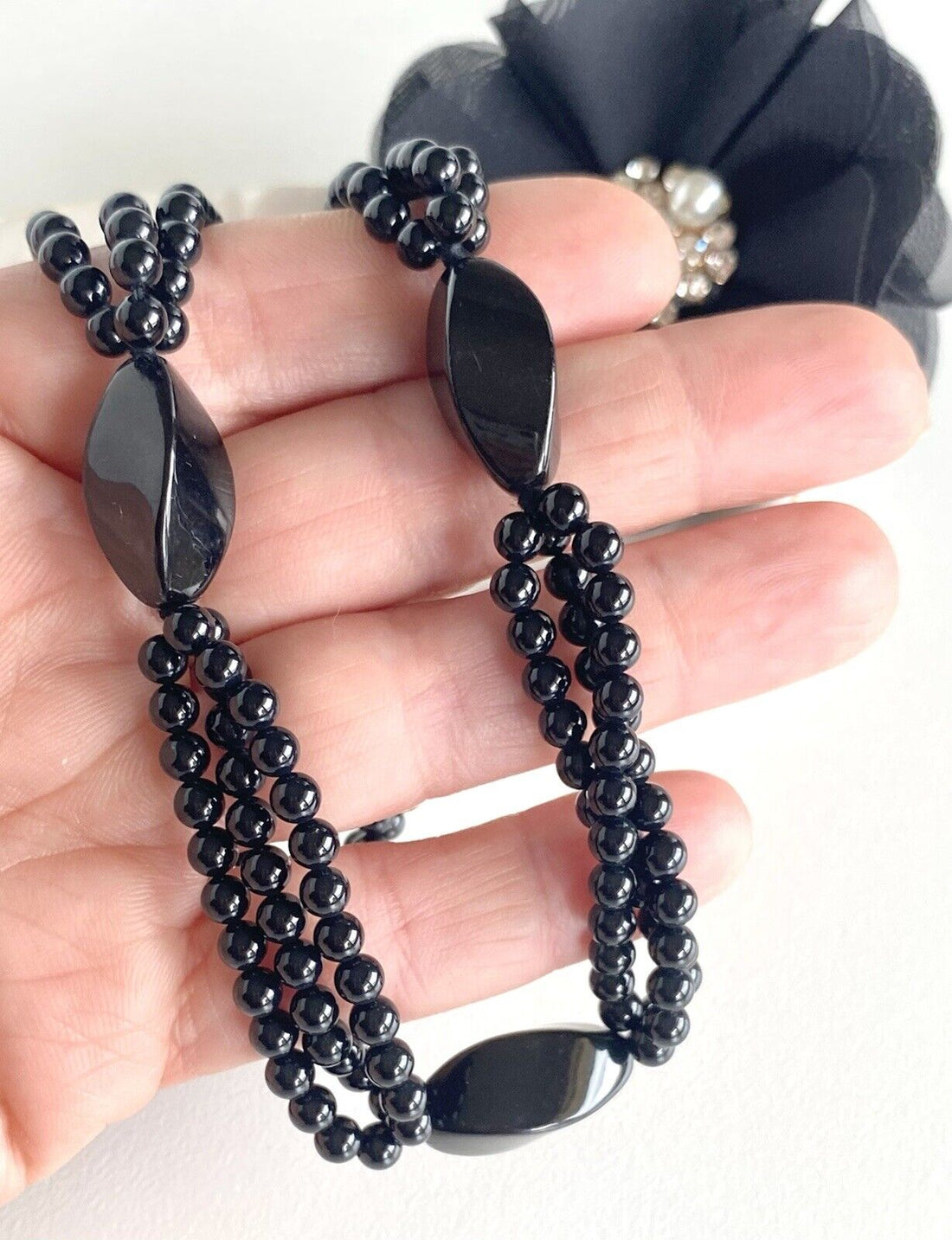 Elegant Black Onyx Necklace, 28", New (Vintage Stock)