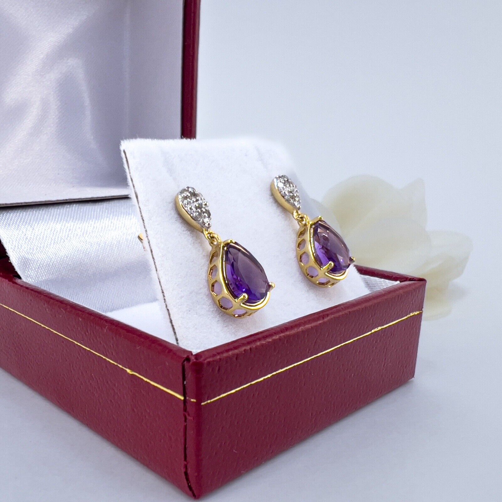 Genuine newest Amethyst & 10k Solid Gold Drop Earrings