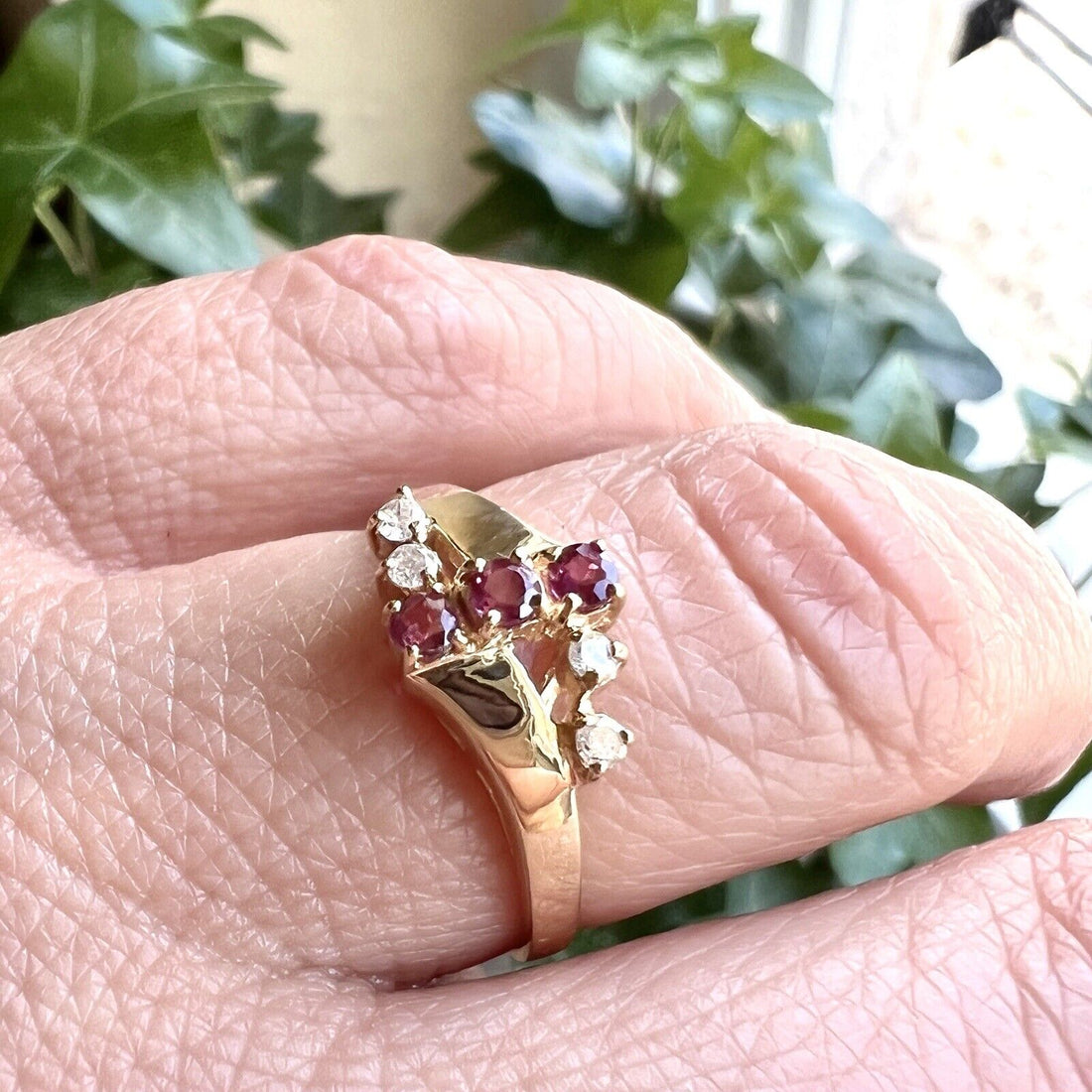 Solid 14k Yellow Gold Genuine Ruby & Diamond Ring, New Size 6.5