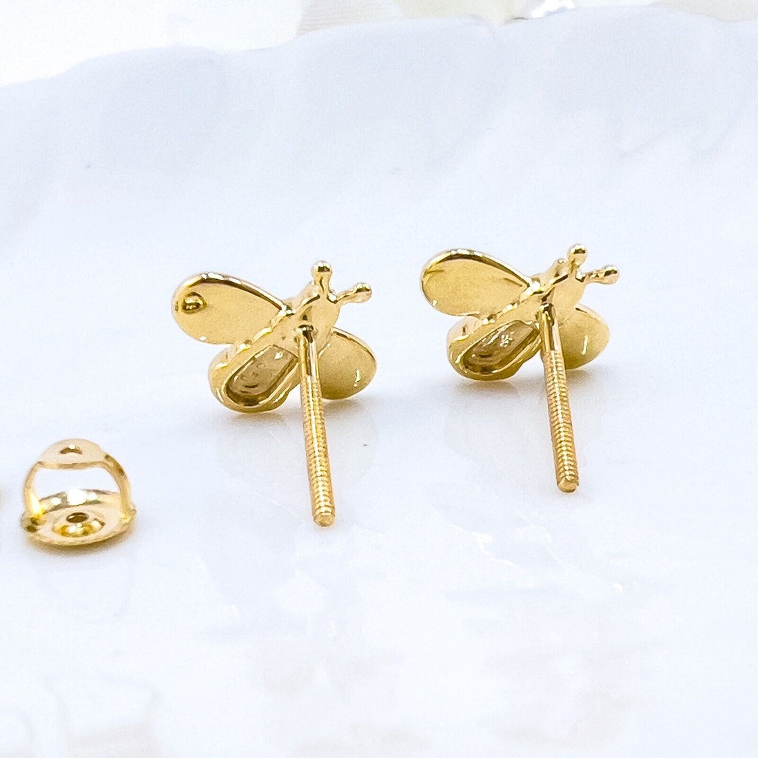 10k Yellow Gold Bumble Bee Screw-Back Stud Earrings