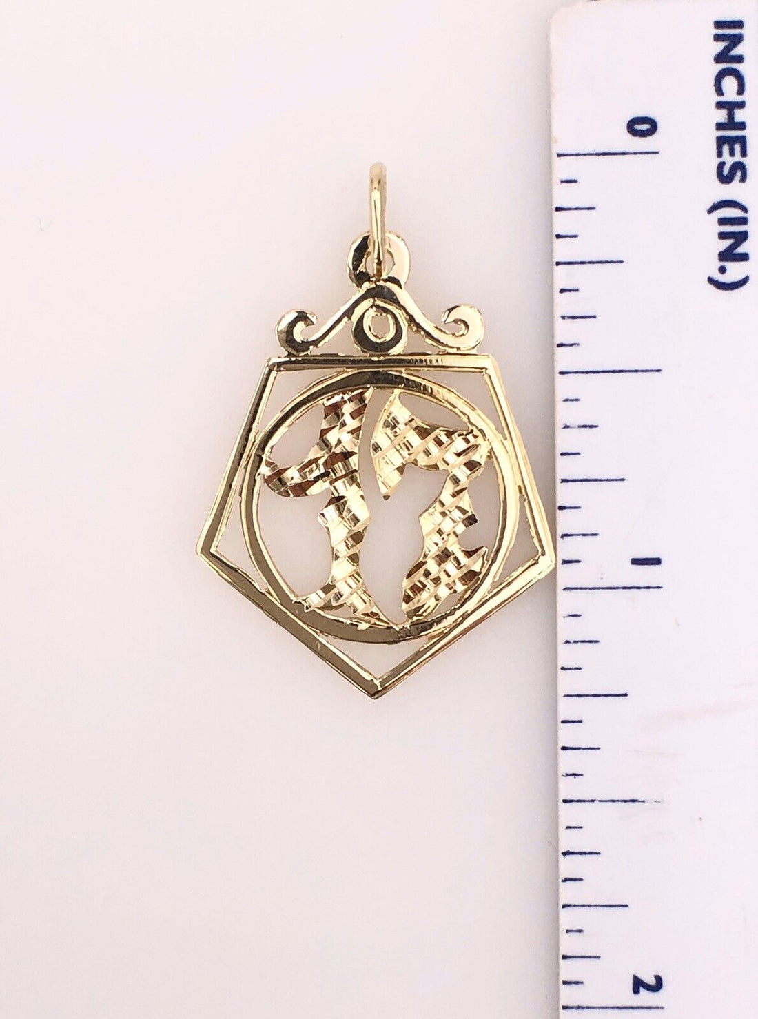 Solid 14K Yellow Gold "17" Birthday Monogram Number Pentagon Pendant, New, 1.28"