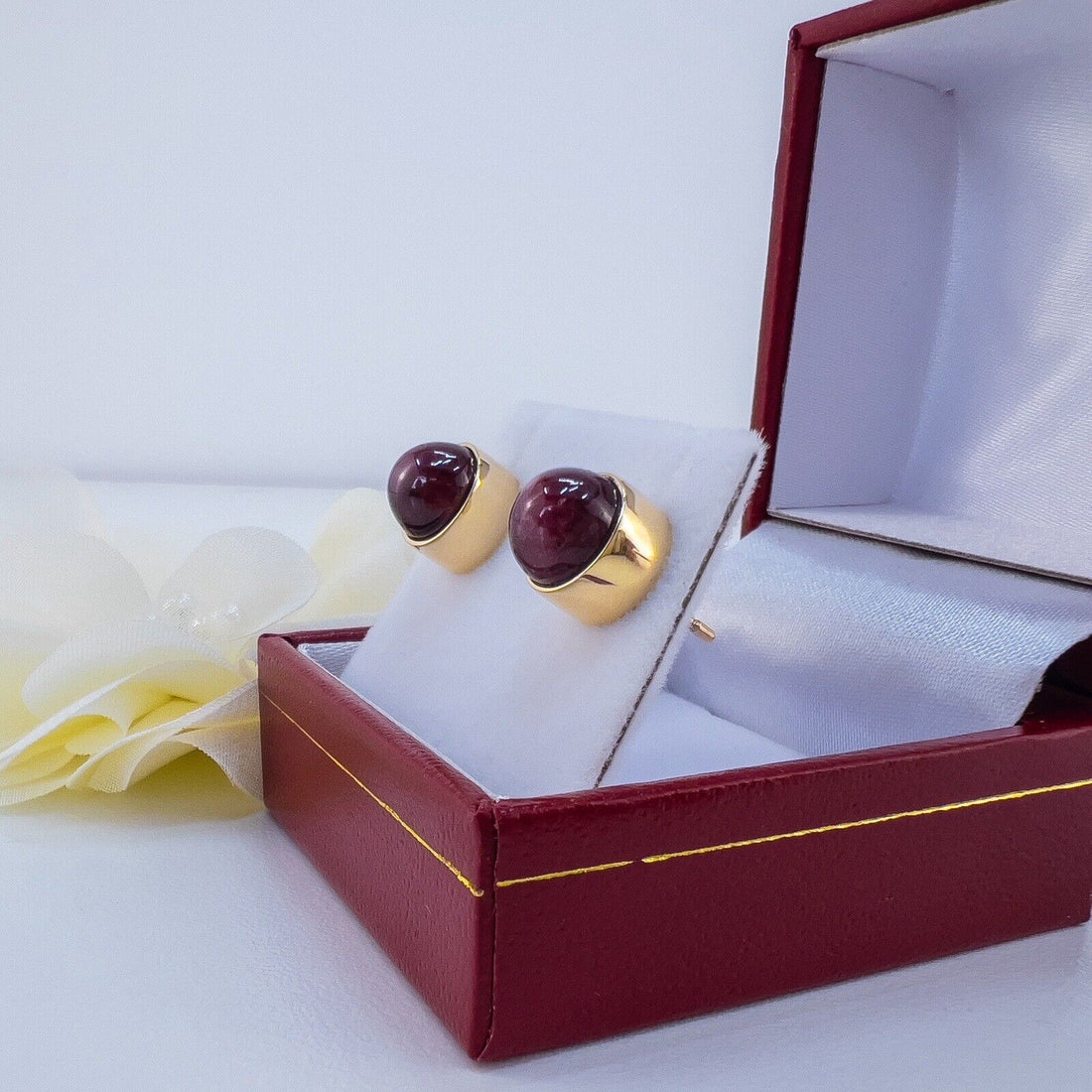 Genuine Star Ruby Solid 14k Yellow Gold Stud Earrings, Newly Handcrafted