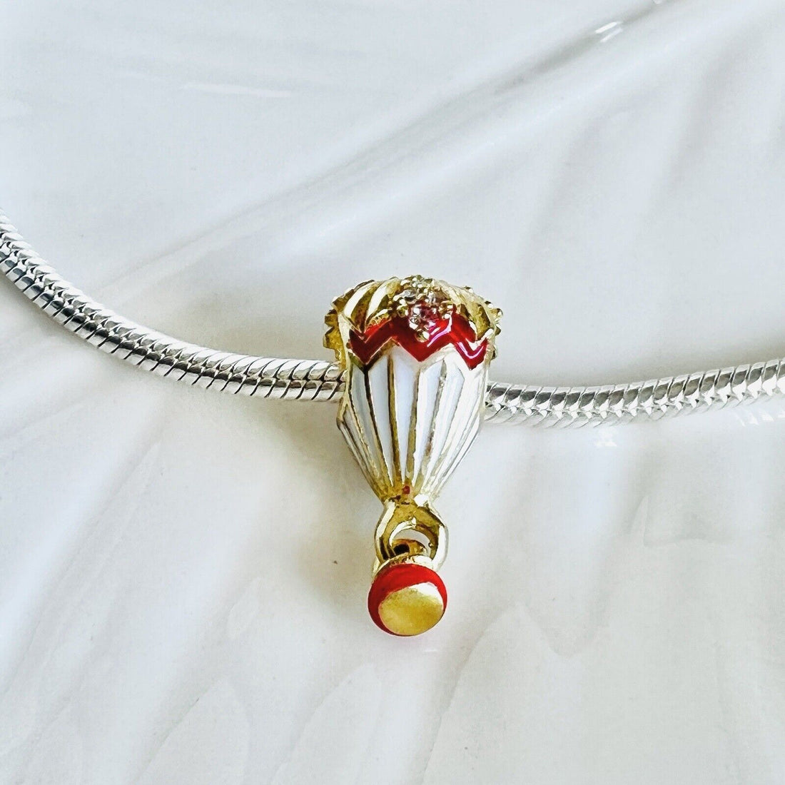 Solid 14k Yellow Gold Hand-Enamel Hot Air Balloon Bead Charm for Bracelets, New