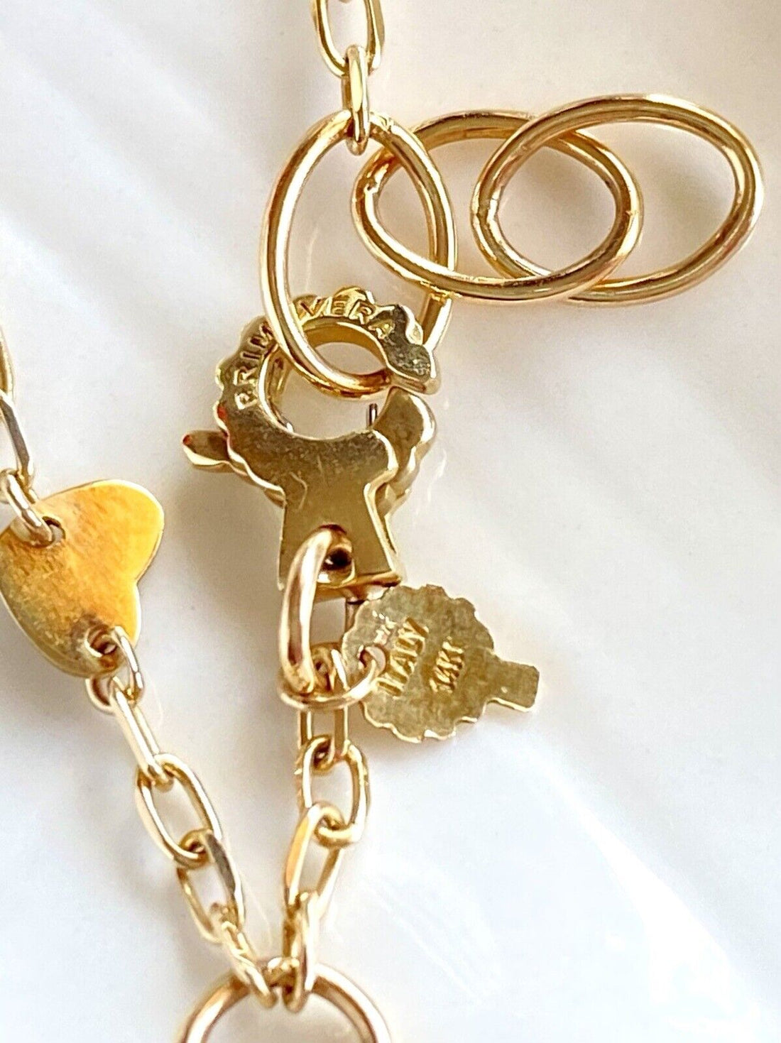 Solid 14K Yellow Gold Heart Charm Bracelet, New, Adjustable 7.25-8"