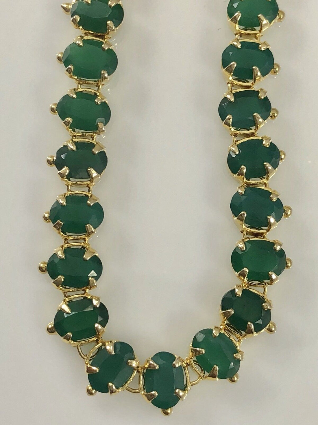 Genuine Green Chalcedony (46.5ctw) 18kt Yellow Gold Overlay Necklace, 24", New