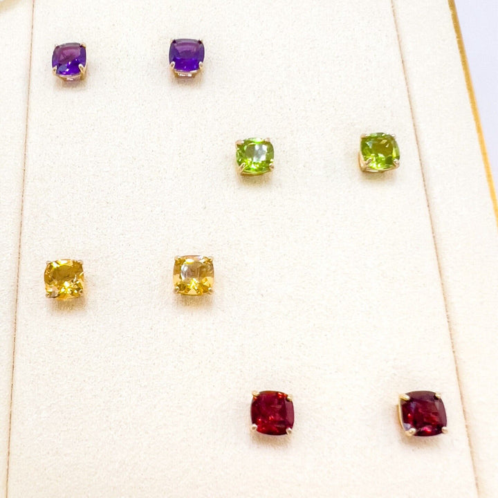 Solid 10k Yellow Gold Genuine Garnet 6mm Stud Earrings, New