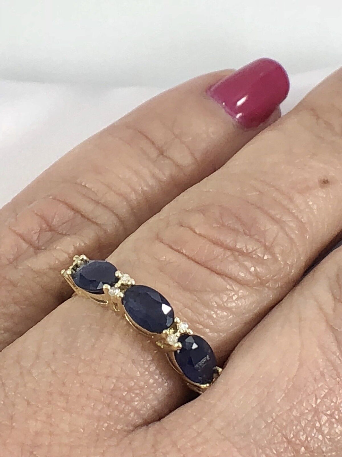 Elegant Genuine Sapphire (1.5ct) & Diamond Solid 10kt Yellow Gold Ring, Size 7