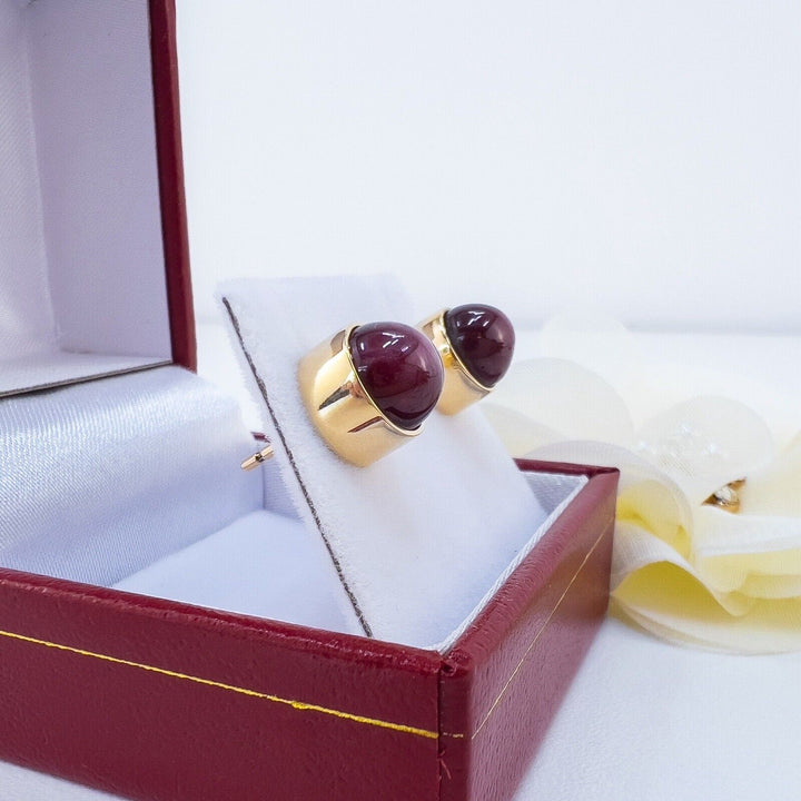 Genuine Star Ruby Solid 14k Yellow Gold Stud Earrings, Newly Handcrafted