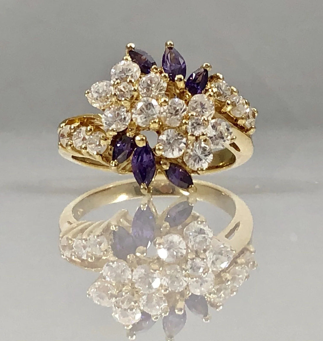 Glamorous Flower Cubic Zirconia 18kt Over Sterling Cocktail Ring, Size 7 & 8