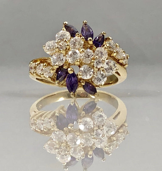 Glamorous Flower Cubic Zirconia 18kt Over Sterling Cocktail Ring, Size 7 & 8