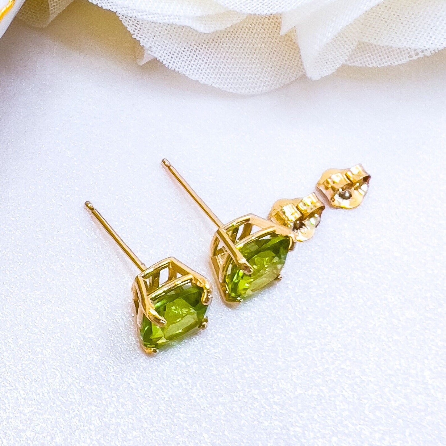 Solid 10k Yellow Gold Genuine Peridot 6mm Stud Earrings, New