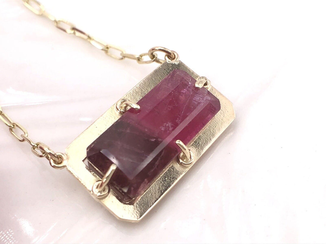 14K Yellow Gold & Genuine Pink Tourmaline  (5.42ct) Pendant/ Necklace,18.75" New