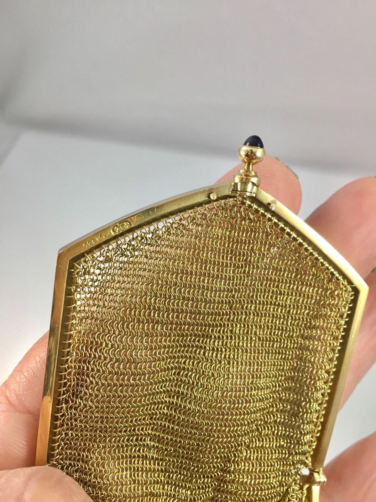 Antique Belle Epoque 18kt Solid Yellow Gold & Sapphire Hand Engraved Mesh Purse