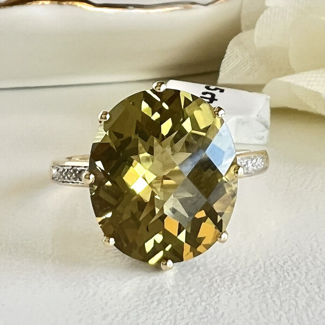 Fabulous Lemon Citrine (7.6ct) & Diamond 14K Yellow Gold Ring, New, Size 8