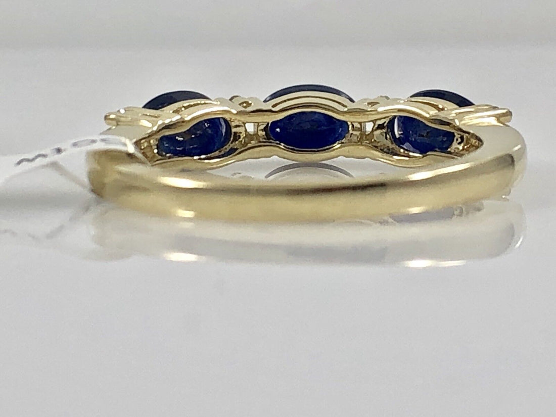 Elegant Genuine Sapphire (1.5ct) & Diamond Solid 10kt Yellow Gold Ring, Size 7