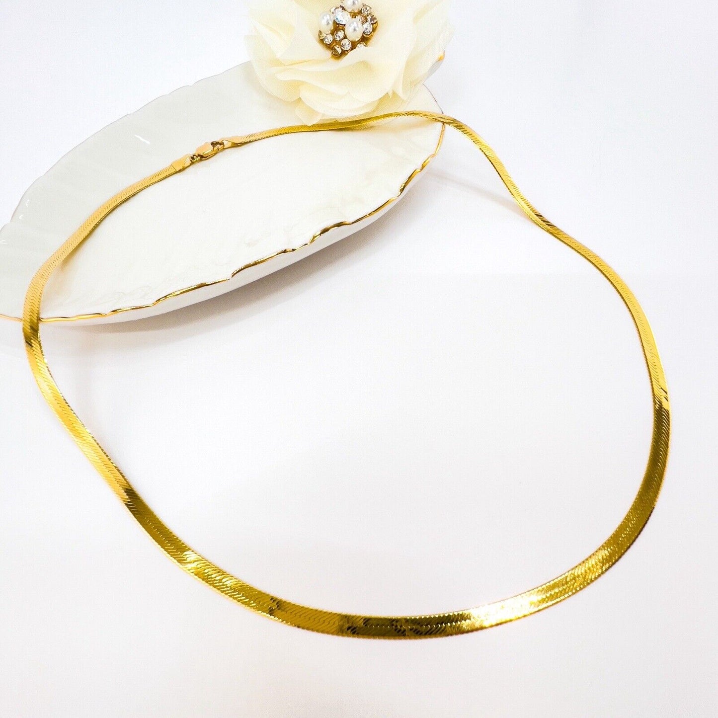 Solid 14k Yellow Gold Herringbone Style Chain, Italy 18"