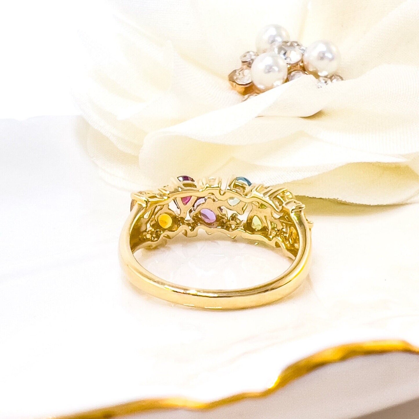 10k Yellow Gold Genuine Multi-Gemstone Ring, Size 7,