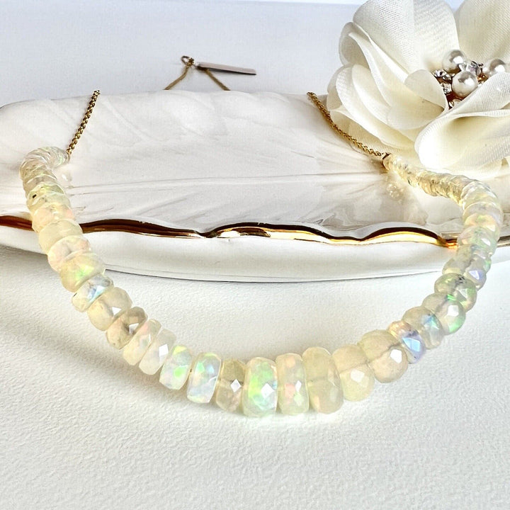 Genuine Opal (21.3ct) Solid 14k Yellow Gold Bead/Chain Necklace, New 19.5"