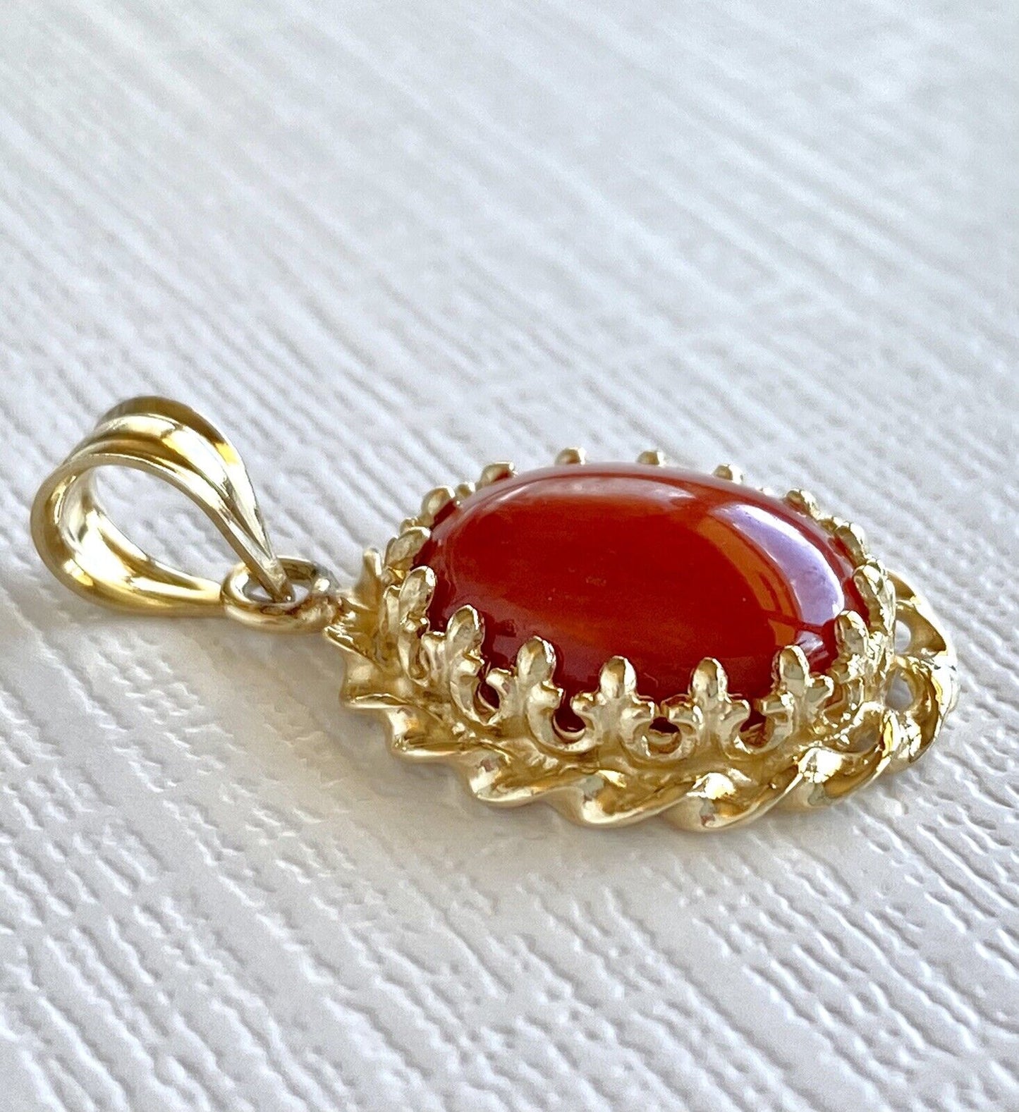 Lg Untreated Mediterranean Red Coral &14k Yellow Gold Handcrafted Pendant, New