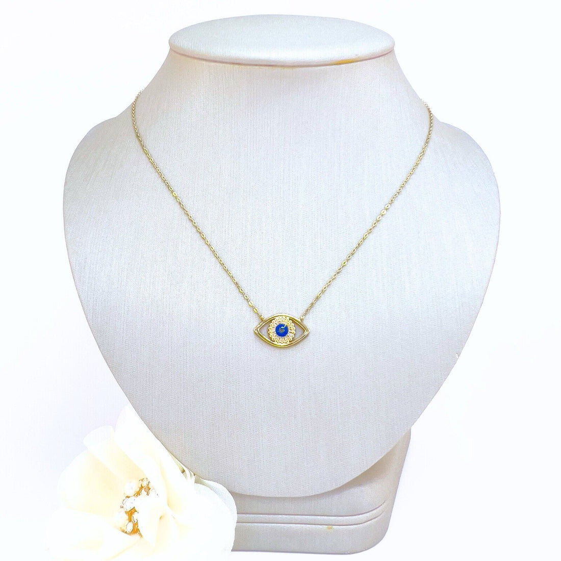 14k Yellow Gold Genuine  Diamond & Enamel Eye Protection Pendant Necklace, 17.5"