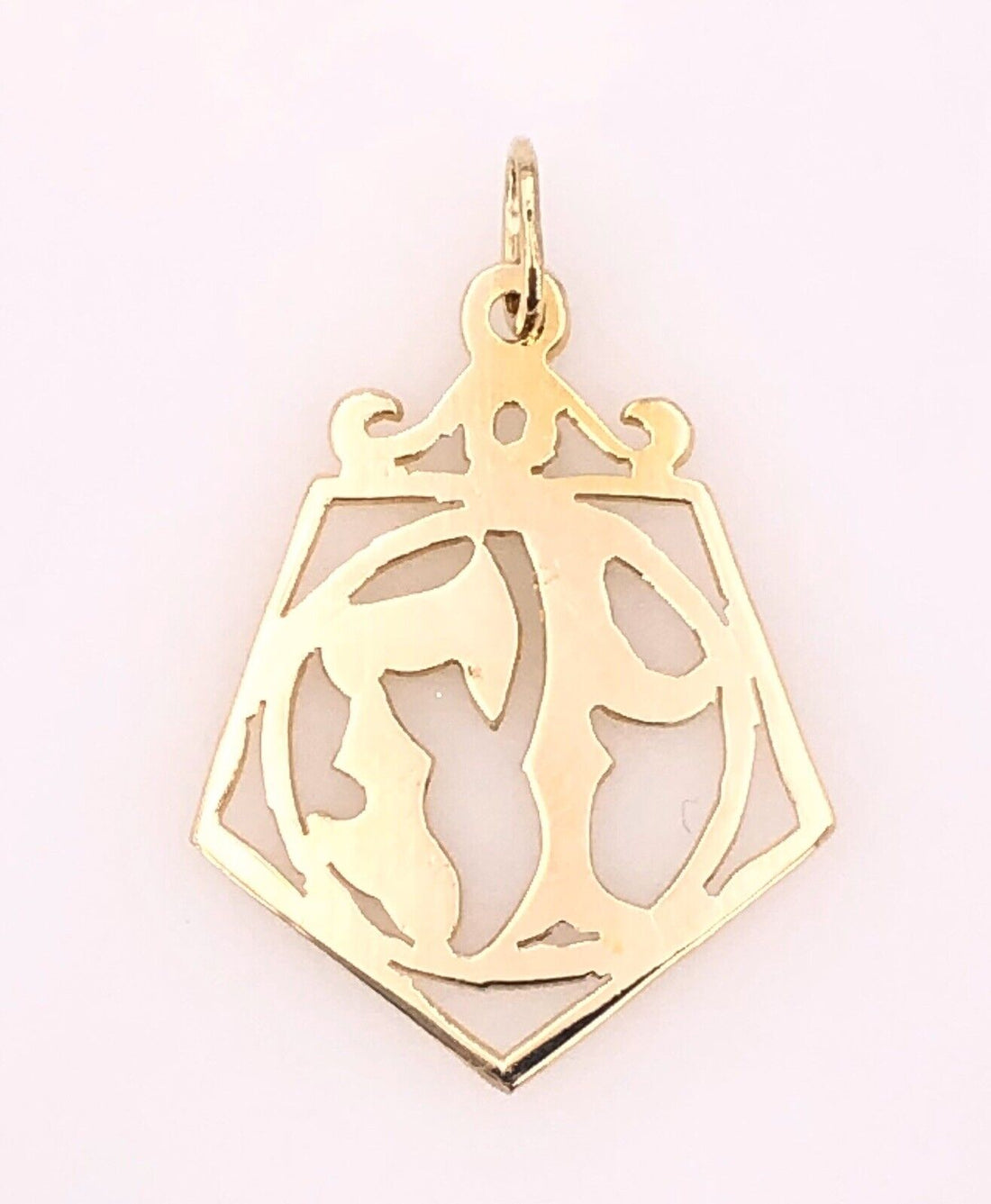 Solid 14K Yellow Gold "17" Birthday Monogram Number Pentagon Pendant, New, 1.28"