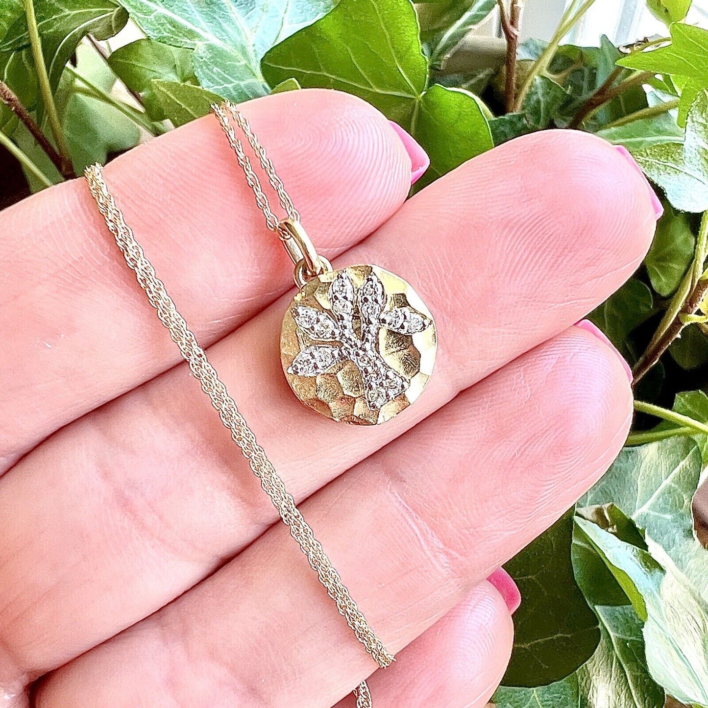 Solid 10k Yellow Gold Genuine Diamond Tree of Life Pendant/Necklace, New 18"