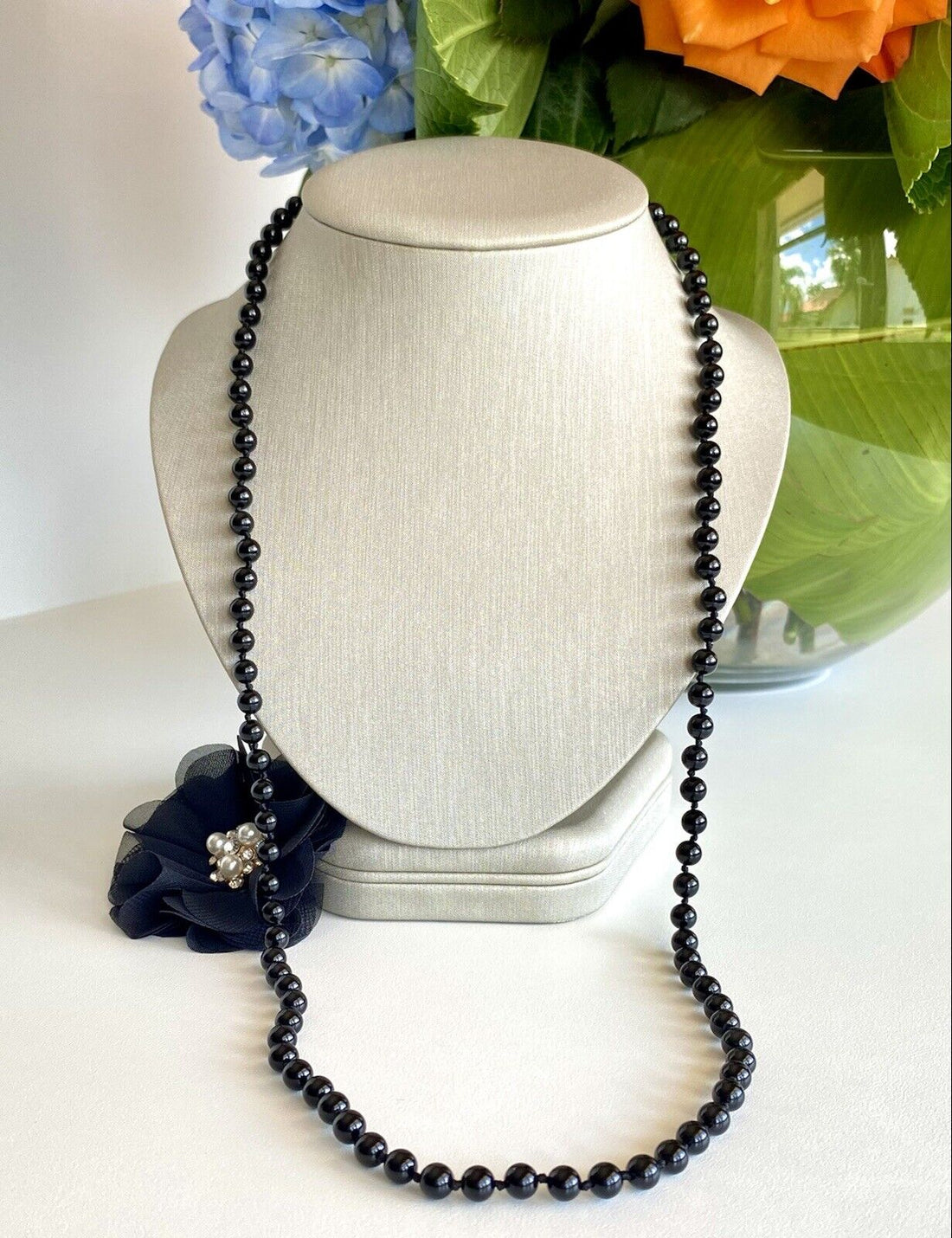 Genuine 6mm Black Onyx Endless Beaded Necklace, New 30"