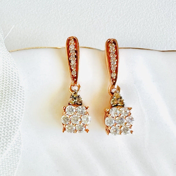 Solid 10k Rose Gold Genuine Diamond Dangle/Drop Earrings, New