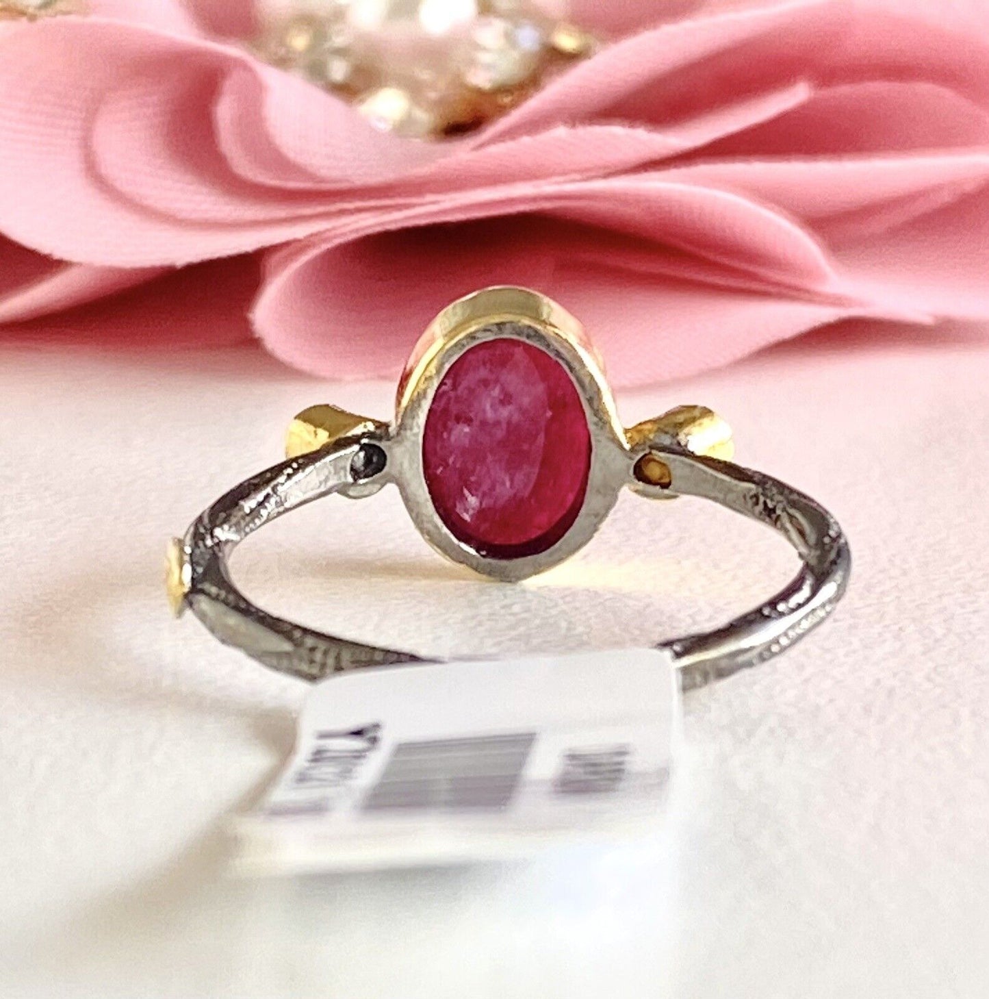 Antiqued Sterling Silver 22k Yellow Gold Ruby Ring Size 6.25