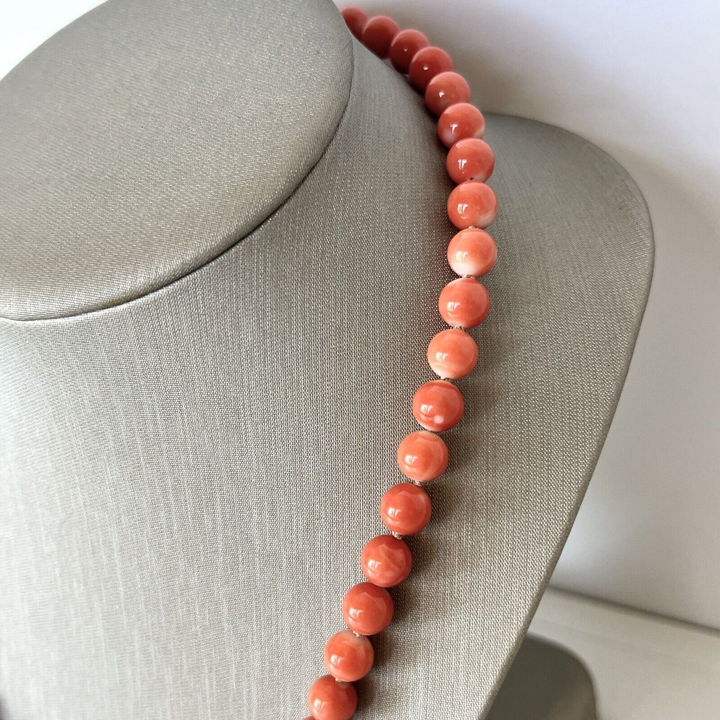 Natural No-Dye Genuine Salmon Coral (193ctw) Solid 14k Yellow Gold Necklace, 20"