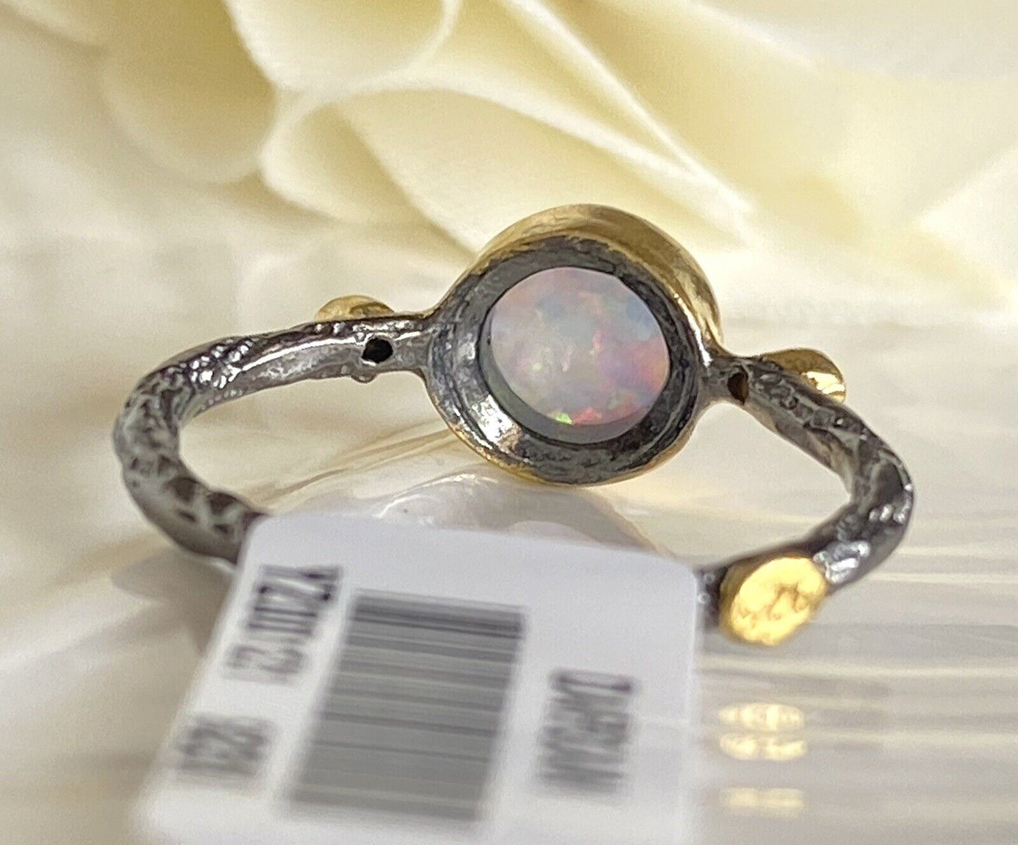 Antiqued Sterling Silver 18K Yellow Gold Opal Ring Size 5.5