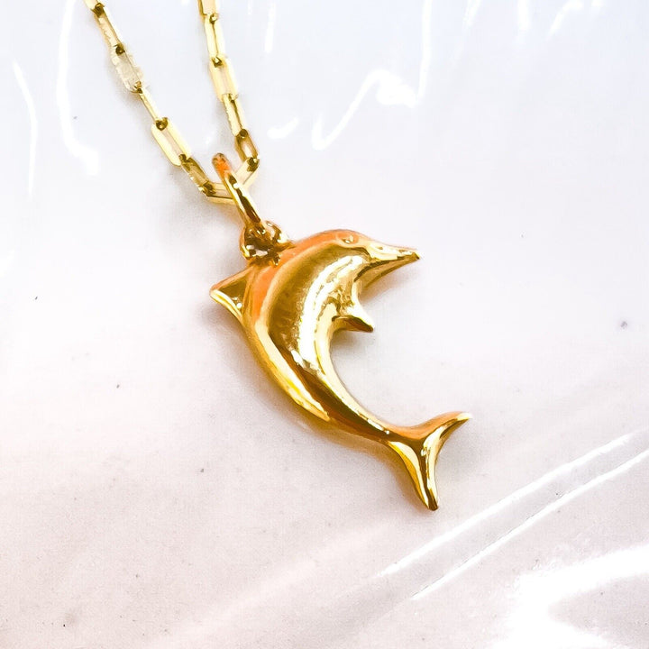 Vintage 14k Yellow Gold Puffy Dolphin Charm Pendant