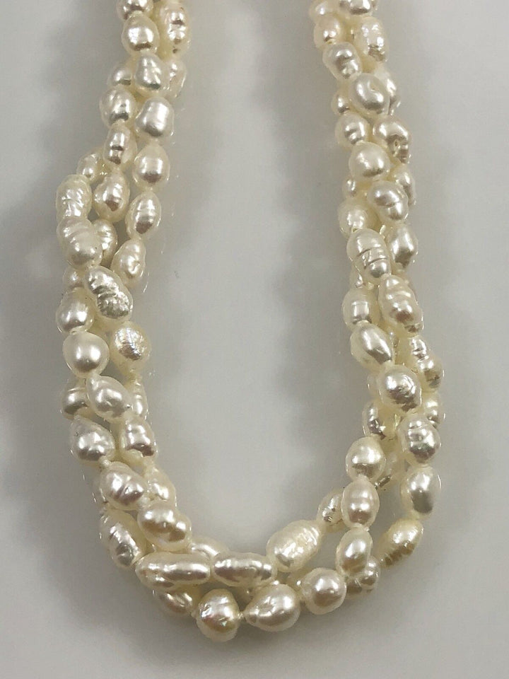 Vintage Genuine Rice Pearl 3-Row Rope Endless Necklace, 28", New