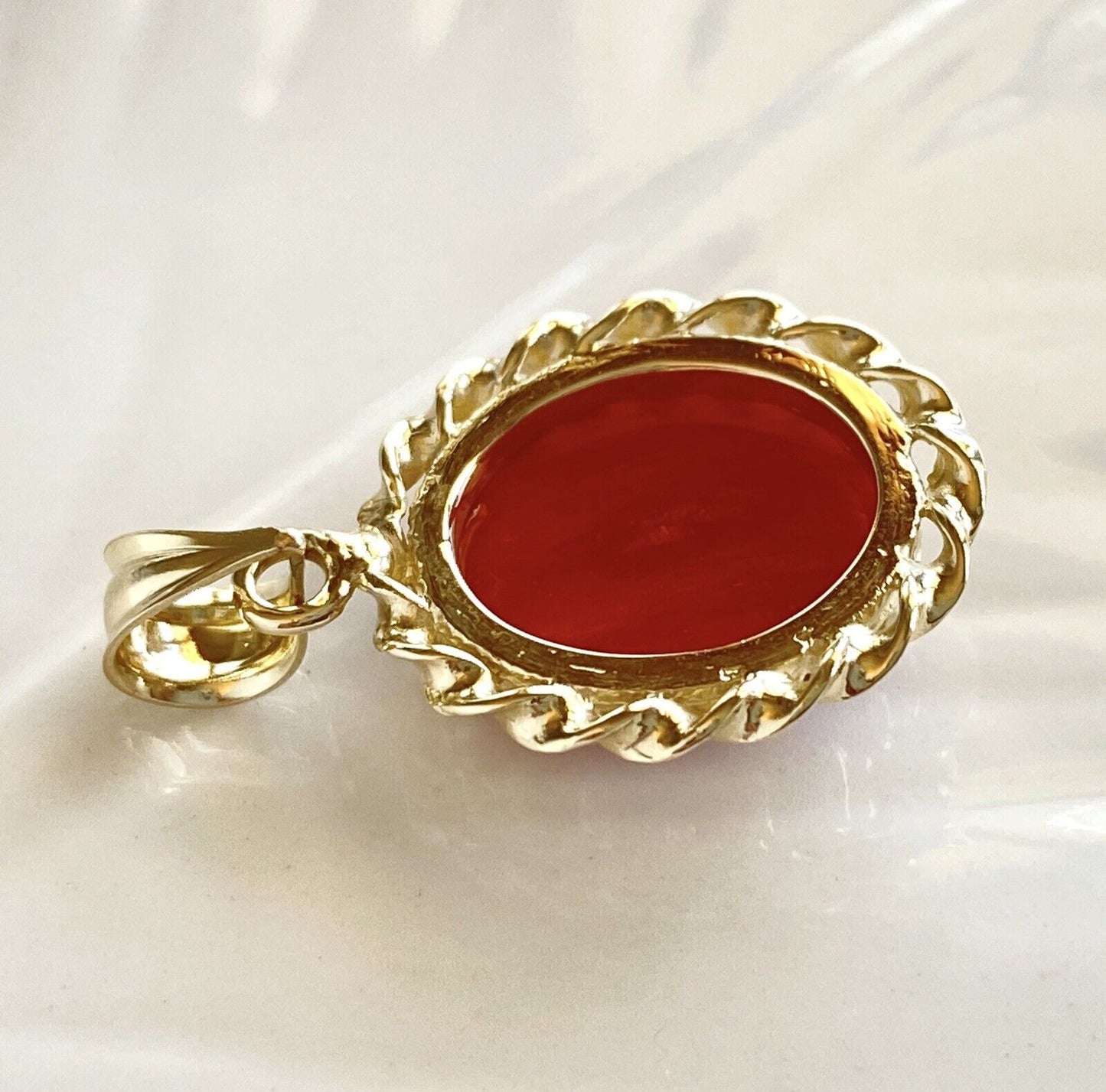 Lg Untreated Mediterranean Red Coral &14k Yellow Gold Handcrafted Pendant, New