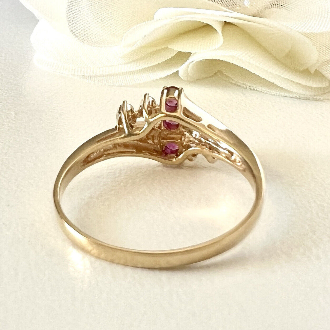 Solid 14k Yellow Gold Genuine Ruby & Diamond Ring, New Size 6.5