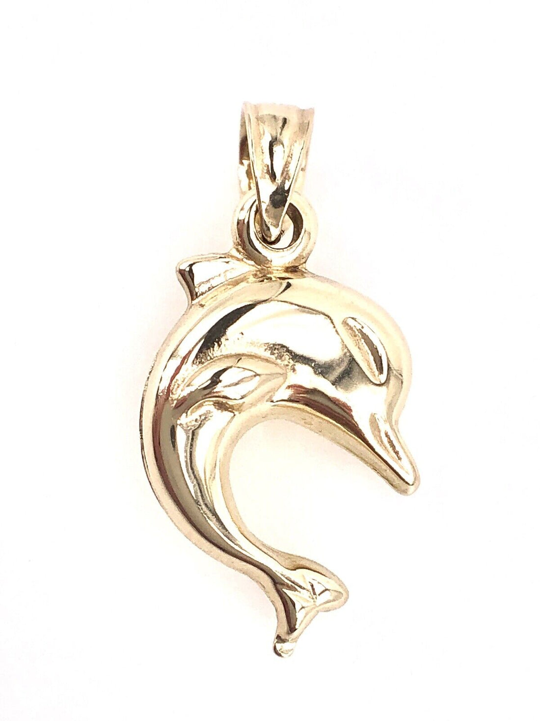 Medium Jumping Dolphin Solid 14K Yellow Gold Puffy 2 Sided Charm/Pendant, New