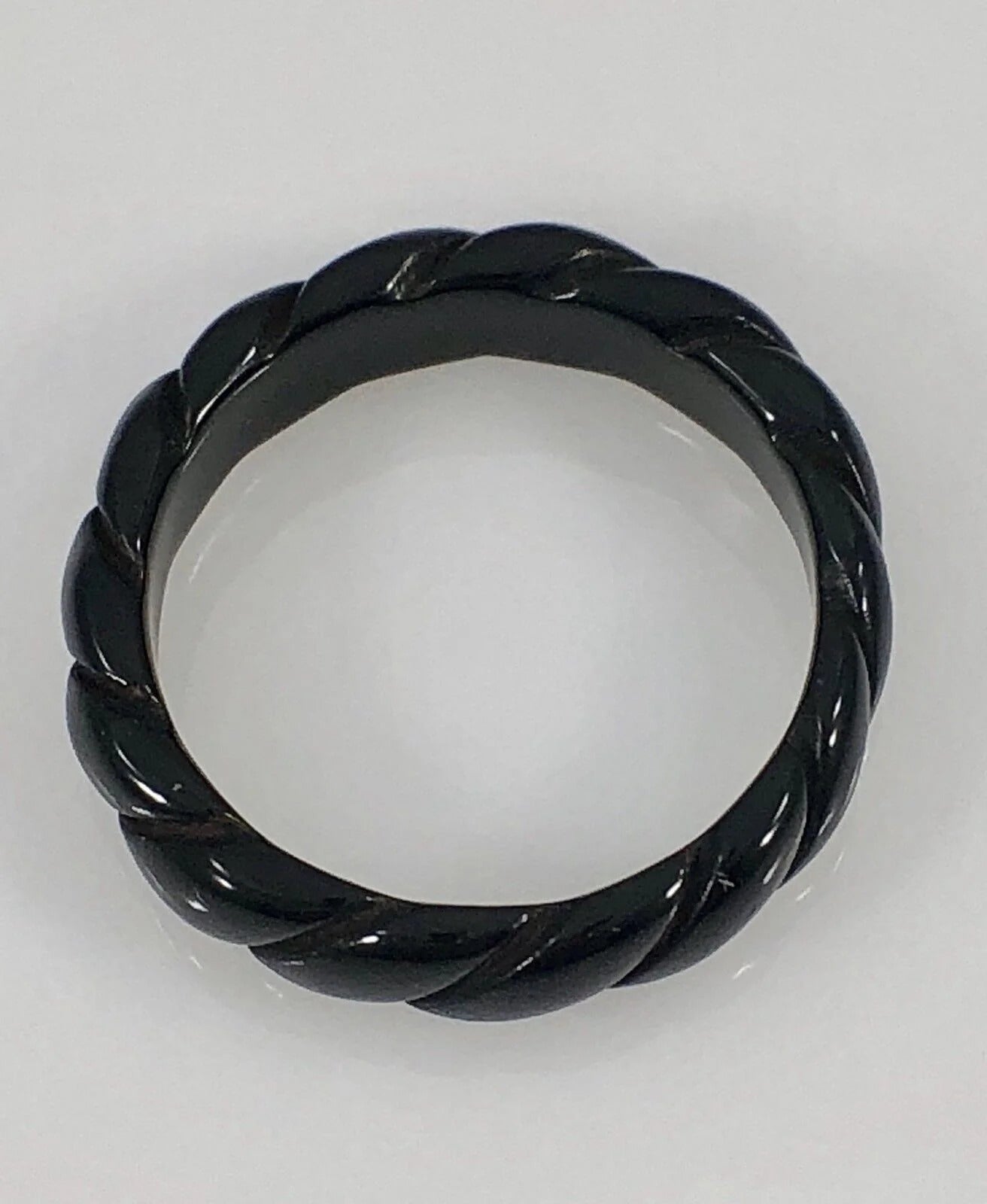 Vintage Black Coral Ring Carved Twist Band, New