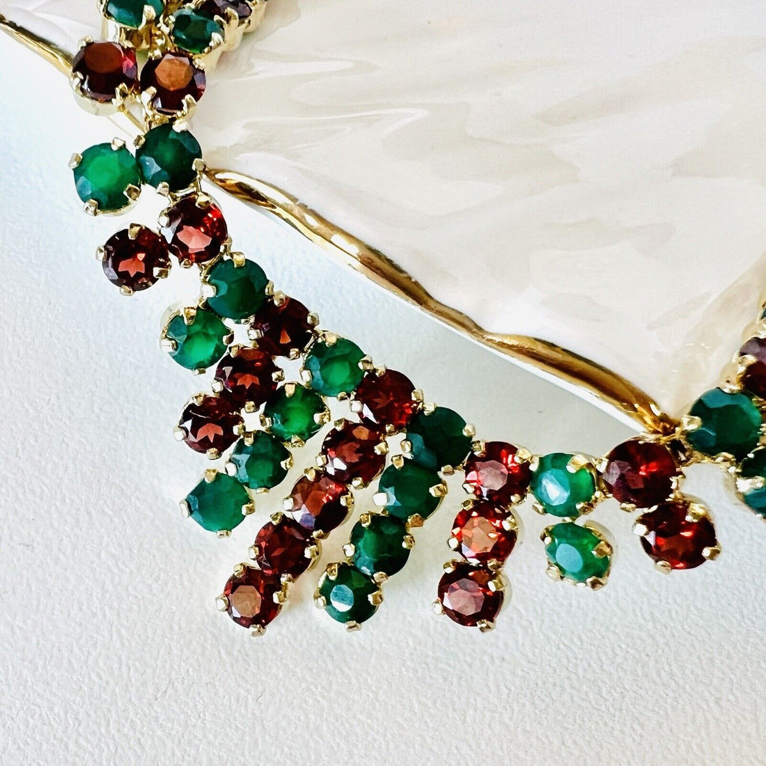 Vintage Genuine Pyrope Garnet & Green Onyx "Cleopatra" Necklace, New 19"