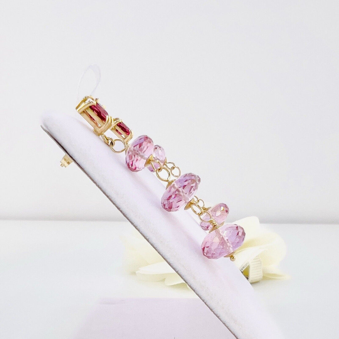 14k Yellow Gold Pink Tourmaline & Topaz Dangle/Drop Earrings, New 1.76"