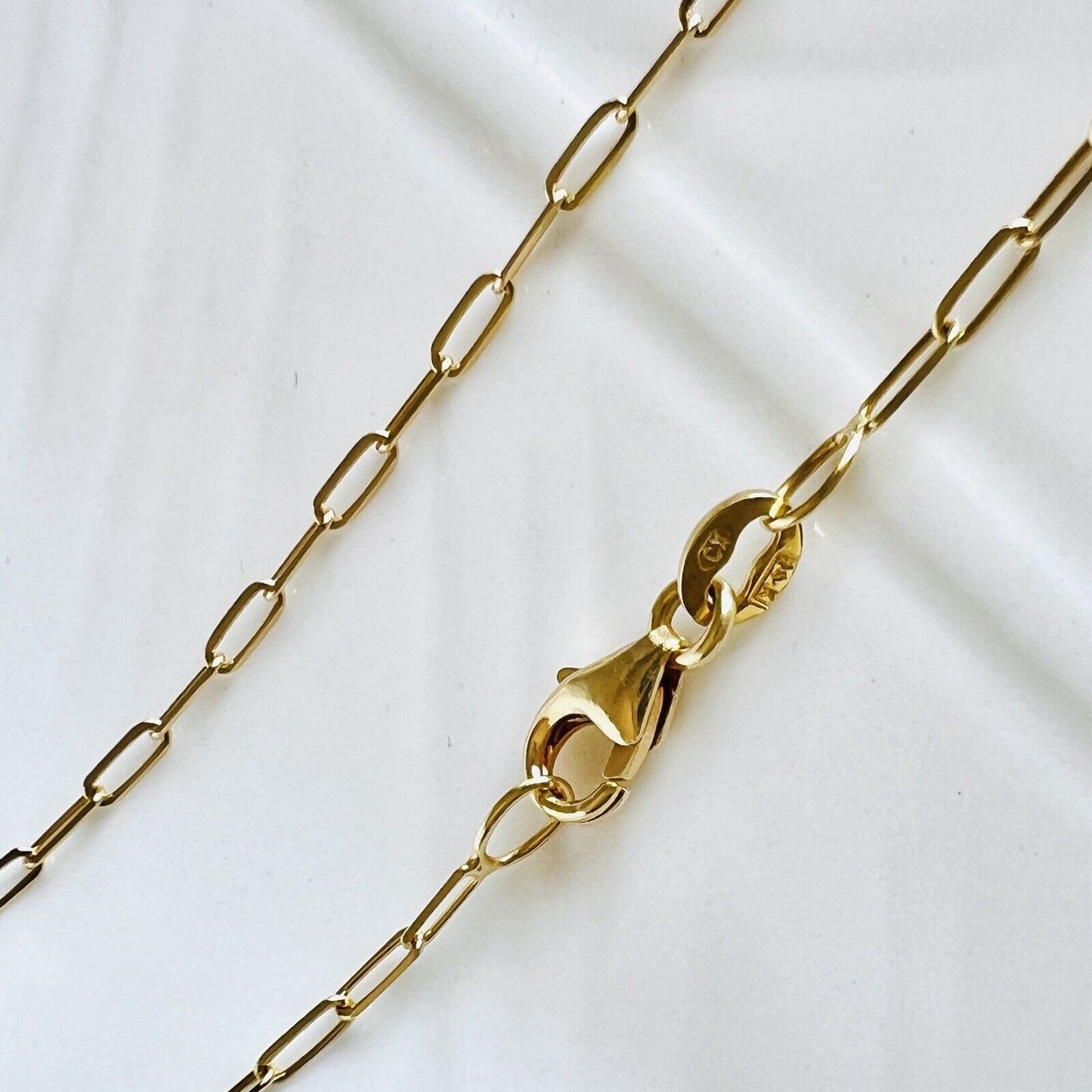 Solid 14K Yellow Gold 1.5 mm Paper Clip Diamond-Cut Chain, 16", New