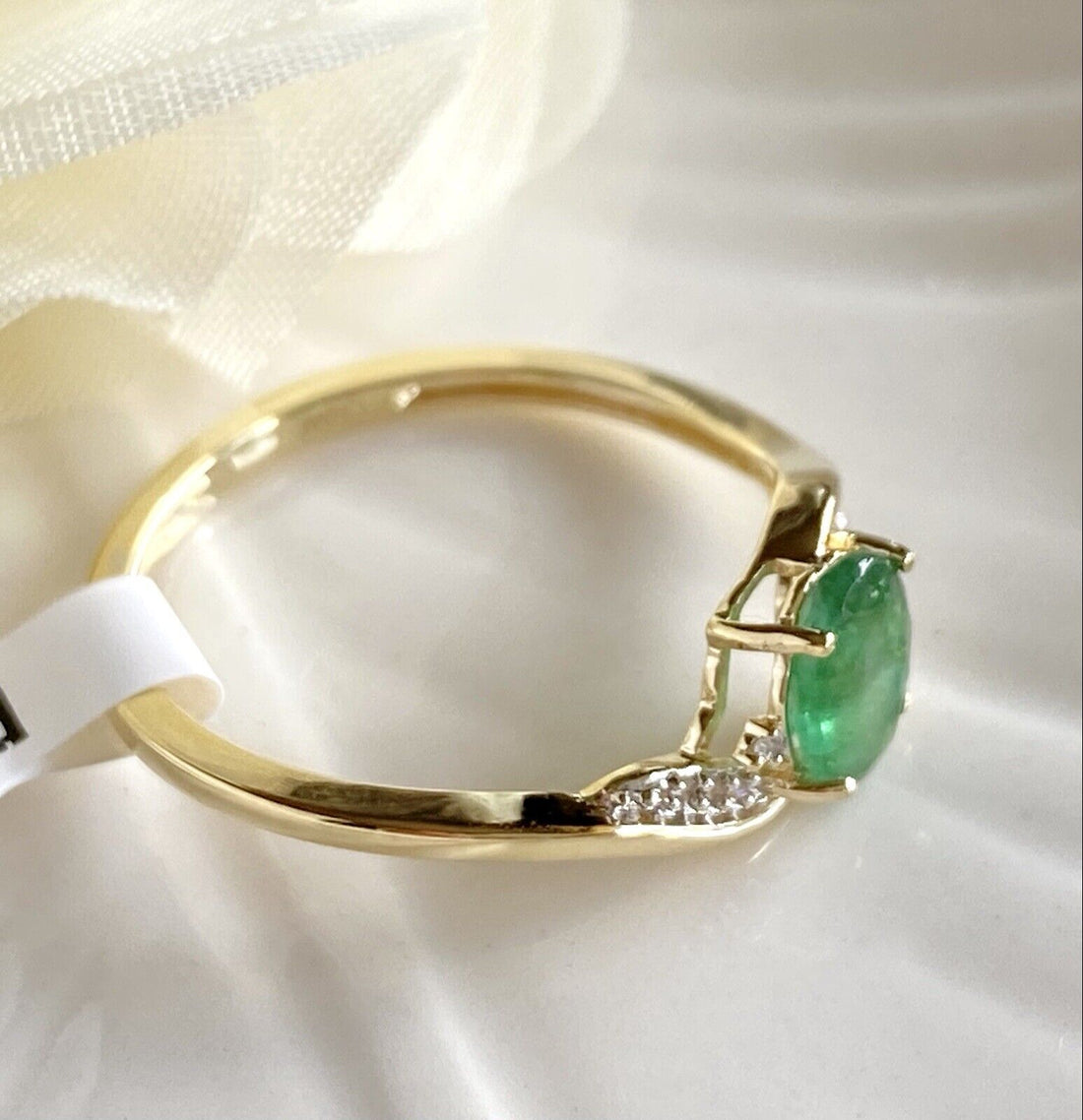 Genuine Emerald and Diamond Solid 10K Yellow Gold Ring, New, Size 7