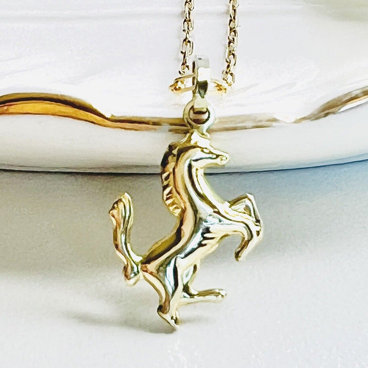 Solid 14k Yellow Gold Puffy 3-D Jumping Horse Charm/Pendant, New