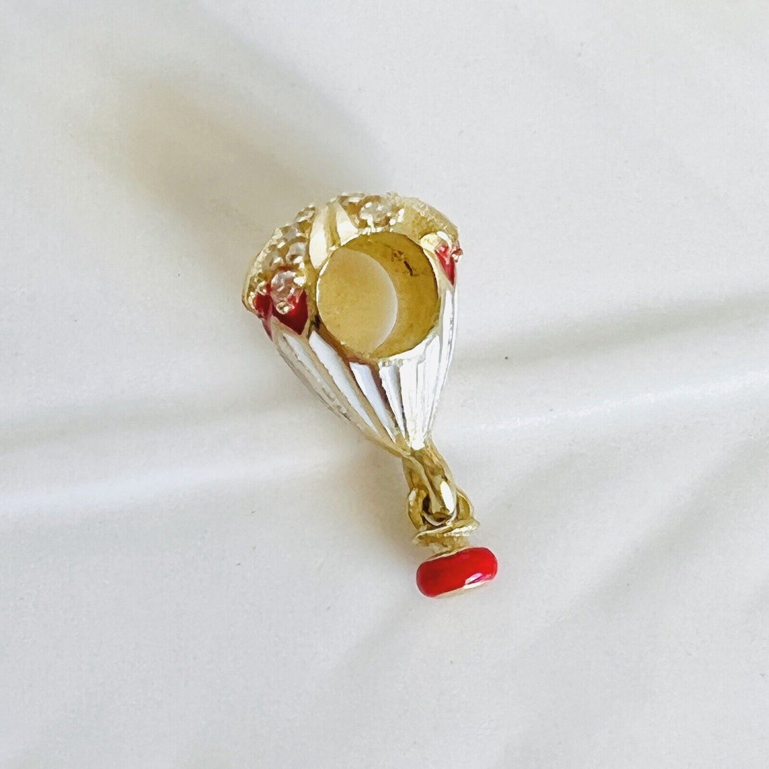 Solid 14k Yellow Gold Hand-Enamel Hot Air Balloon Bead Charm for Bracelets, New