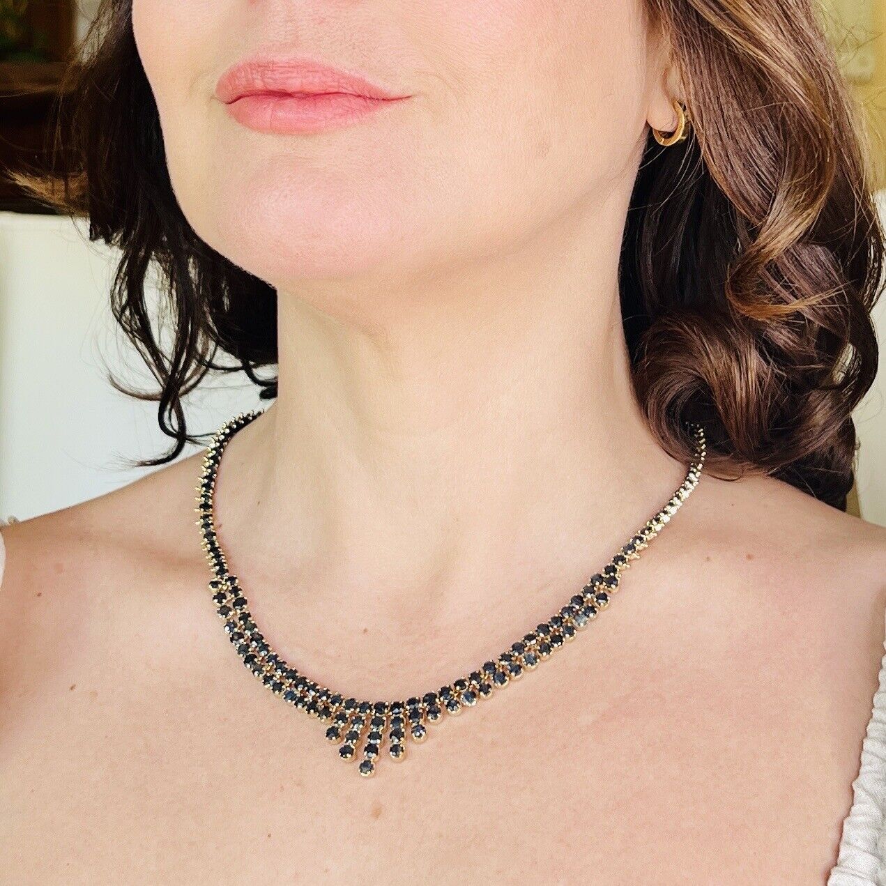Genuine Sapphire "Cleopatra" Necklace, New 19"